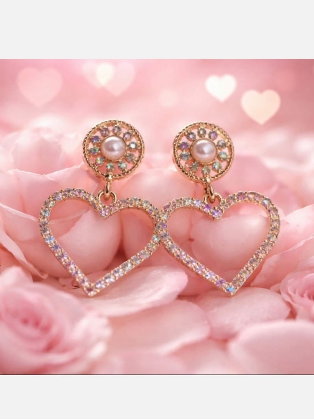 Mint Rhinestone Heart Dangle Earrings